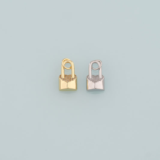 Gold Key Lock Charms,18K Gold Filled Lock Pendant,CZ Micro Pave Lock Charm Bracelet Necklace for DIY Jewelry Making Supply