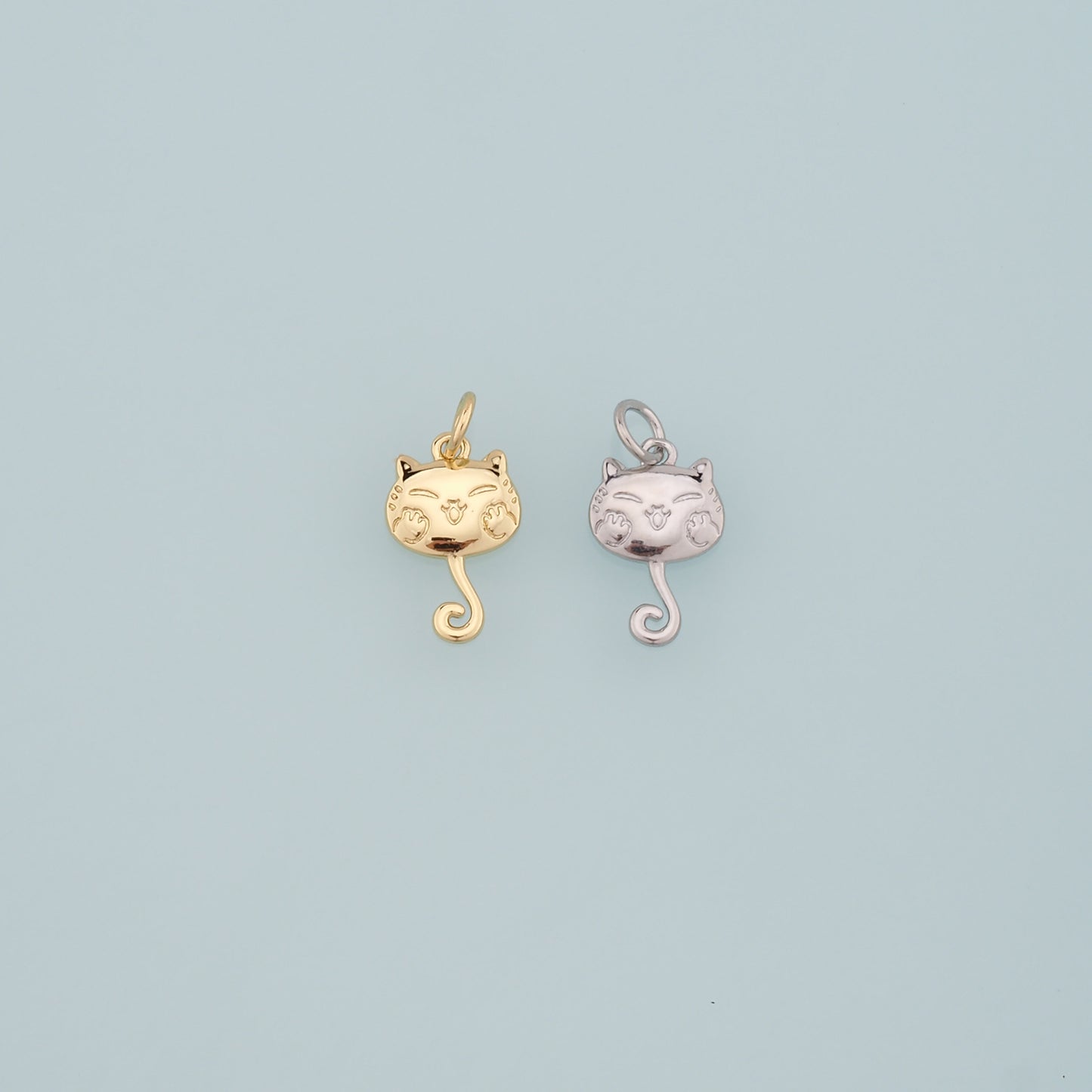 Gold Cat Charms,18K Gold Filled Cat Pendant,Cute Cat Charm Bracelet Necklace for DIY Jewelry Making Supply