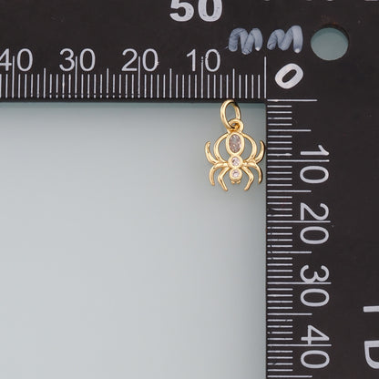 18K Gold Filled Spider Pendant,CZ Micro Pave Spider Charm Bracelet Necklace for DIY Jewelry Making Supply