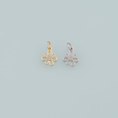 Gold Flower Charms,18K Gold Filled Flower Pendant,CZ Micro Pave Flower Charm Bracelet Necklace for DIY Jewelry Making Supply