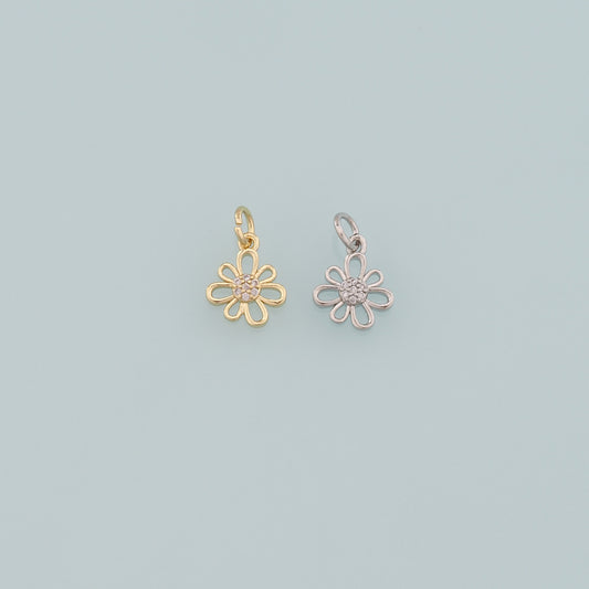Gold Flower Charms,18K Gold Filled Flower Pendant,CZ Micro Pave Flower Charm Bracelet Necklace for DIY Jewelry Making Supply