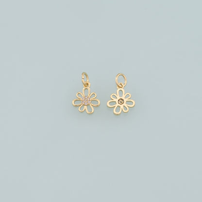 Gold Flower Charms,18K Gold Filled Flower Pendant,CZ Micro Pave Flower Charm Bracelet Necklace for DIY Jewelry Making Supply