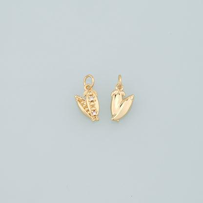 Gold Vegetable Charms,18K Gold Filled Pea Pendant,CZ Micro Pave Pea Pods Charm Bracelet Necklace for DIY Jewelry Making Supply