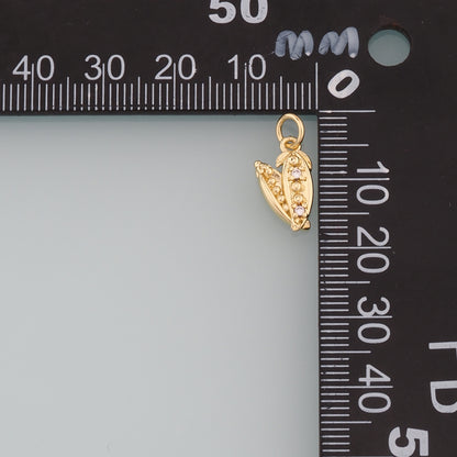 Gold Vegetable Charms,18K Gold Filled Pea Pendant,CZ Micro Pave Pea Pods Charm Bracelet Necklace for DIY Jewelry Making Supply