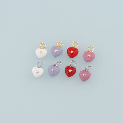 Gold Heart Charms,18K Gold Filled Heart Pendant,Enamel Heart Charm Bracelet Necklace for DIY Jewelry Making Supply
