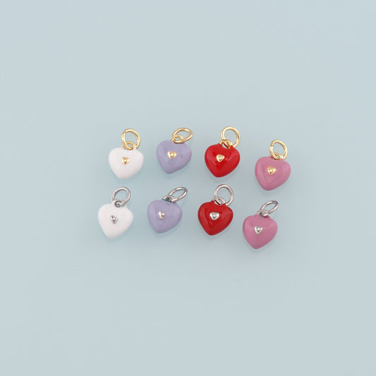 Gold Heart Charms,18K Gold Filled Heart Pendant,Enamel Heart Charm Bracelet Necklace for DIY Jewelry Making Supply