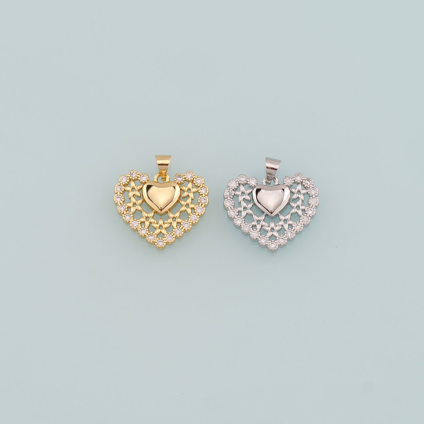 Gold Heart Charms,18K Gold Filled Heart Pendant,CZ Micro Pave Heart Charm Bracelet Necklace for DIY Jewelry Making Supply