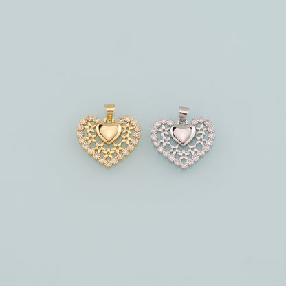 Gold Heart Charms,18K Gold Filled Heart Pendant,CZ Micro Pave Heart Charm Bracelet Necklace for DIY Jewelry Making Supply