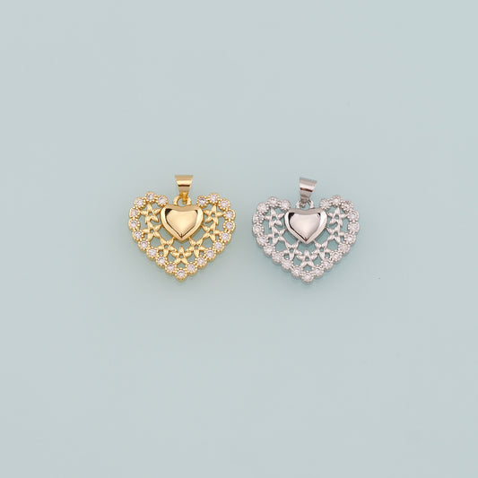 Gold Heart Charms,18K Gold Filled Heart Pendant,CZ Micro Pave Heart Charm Bracelet Necklace for DIY Jewelry Making Supply