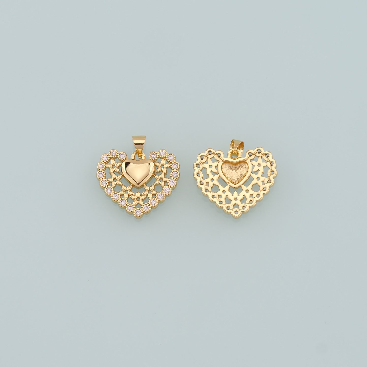 Gold Heart Charms,18K Gold Filled Heart Pendant,CZ Micro Pave Heart Charm Bracelet Necklace for DIY Jewelry Making Supply