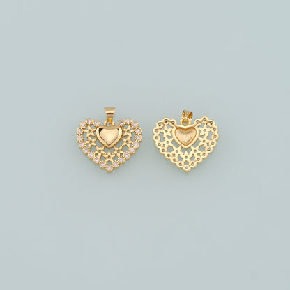 Gold Heart Charms,18K Gold Filled Heart Pendant,CZ Micro Pave Heart Charm Bracelet Necklace for DIY Jewelry Making Supply