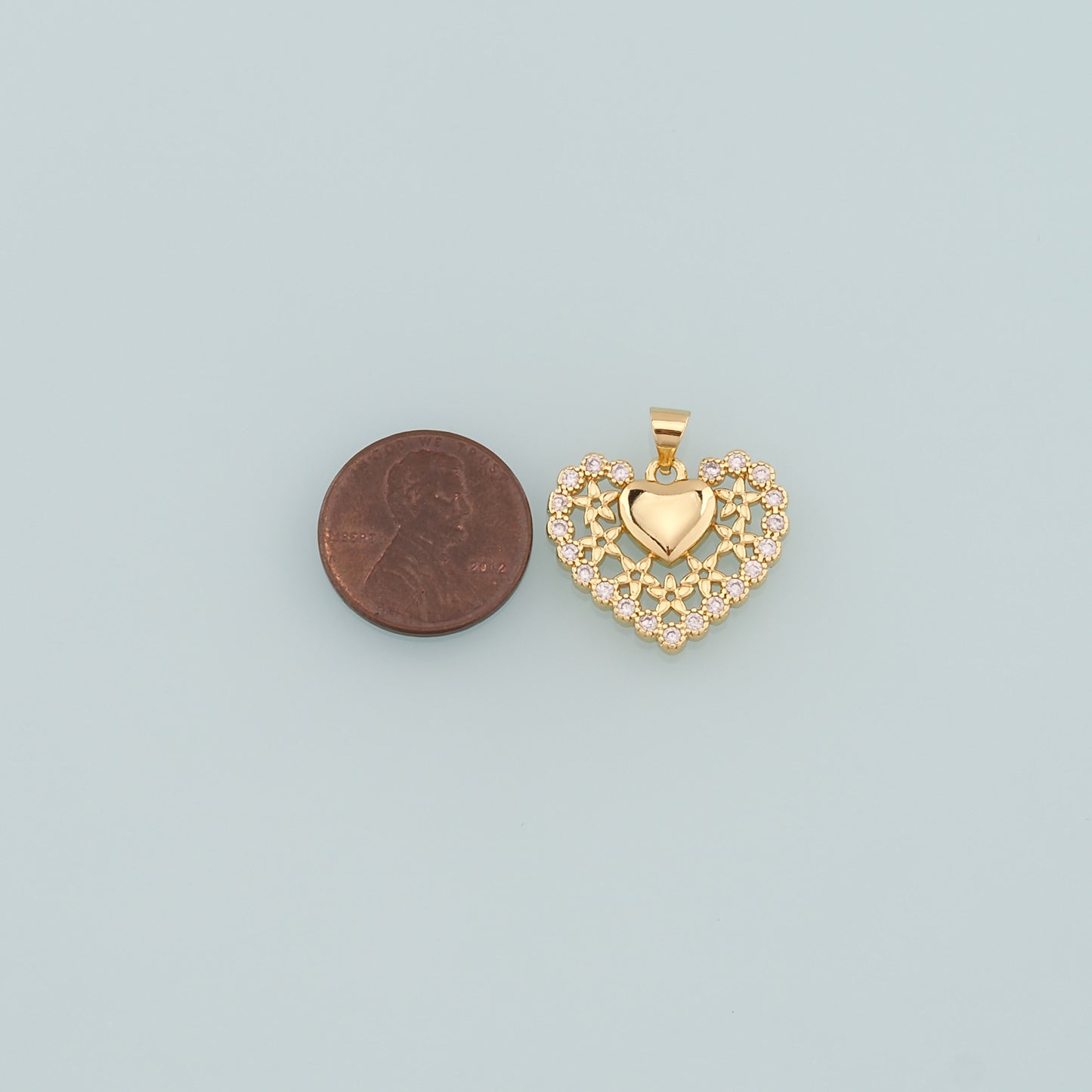Gold Heart Charms,18K Gold Filled Heart Pendant,CZ Micro Pave Heart Charm Bracelet Necklace for DIY Jewelry Making Supply