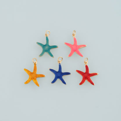 Gold Starfish Charms,18K Gold Filled Sea Star Pendant,Enamel Starfish Charm Bracelet Necklace for DIY Jewelry Making Supply