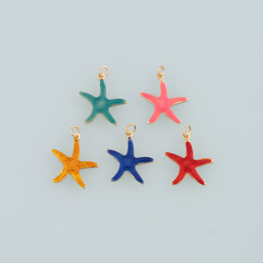 Gold Starfish Charms,18K Gold Filled Sea Star Pendant,Enamel Starfish Charm Bracelet Necklace for DIY Jewelry Making Supply