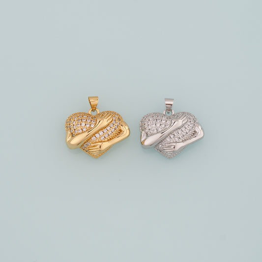 Gold Heart Charms,18K Gold Filled Heart Pendant,CZ Micro Pave Heart Charm Bracelet Necklace for DIY Jewelry Making Supply