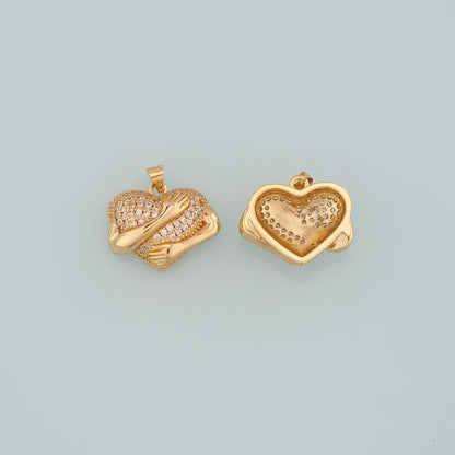 Gold Heart Charms,18K Gold Filled Heart Pendant,CZ Micro Pave Heart Charm Bracelet Necklace for DIY Jewelry Making Supply