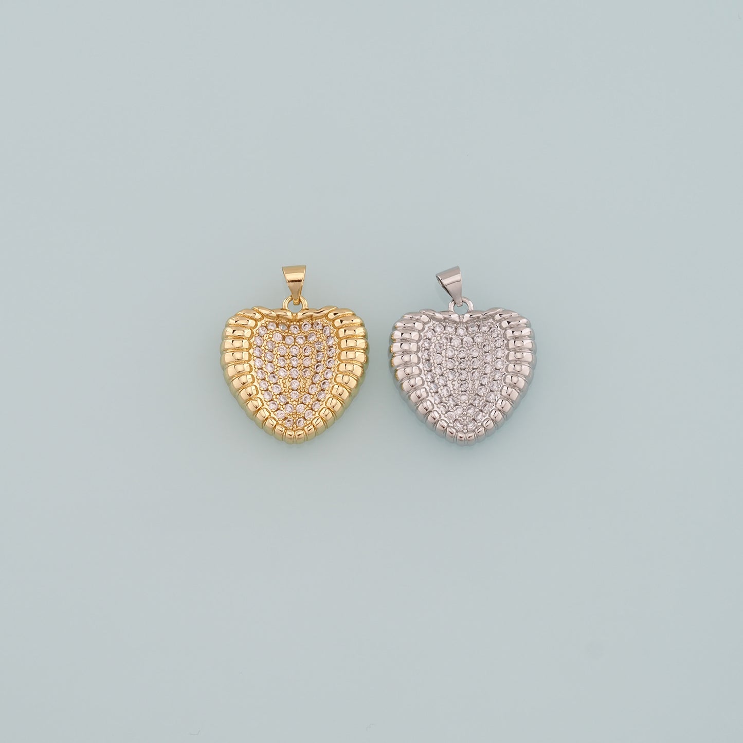Gold Heart Charms,18K Gold Filled Heart Pendant,CZ Micro Pave Heart Charm Bracelet Necklace for DIY Jewelry Making Supply
