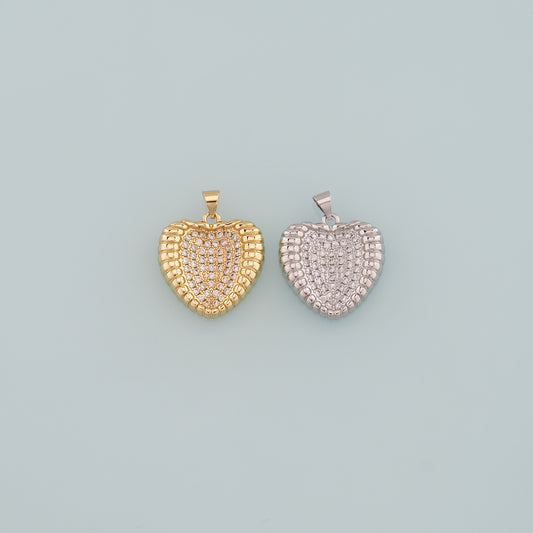 Gold Heart Charms,18K Gold Filled Heart Pendant,CZ Micro Pave Heart Charm Bracelet Necklace for DIY Jewelry Making Supply
