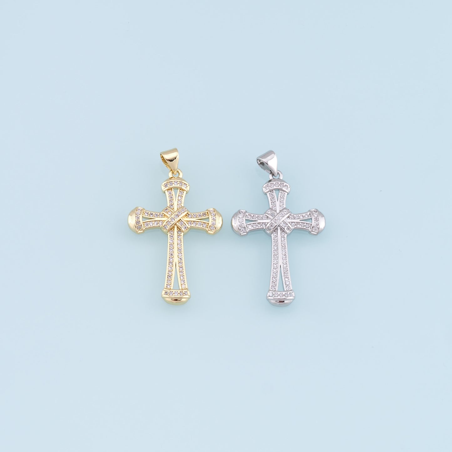 Gold Cross Charms,18K Gold Filled Cross Pendant,CZ Micro Pave Cross Charm Bracelet Necklace for DIY Jewelry Making Supply