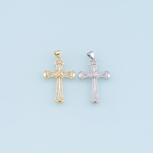 Gold Cross Charms,18K Gold Filled Cross Pendant,CZ Micro Pave Cross Charm Bracelet Necklace for DIY Jewelry Making Supply