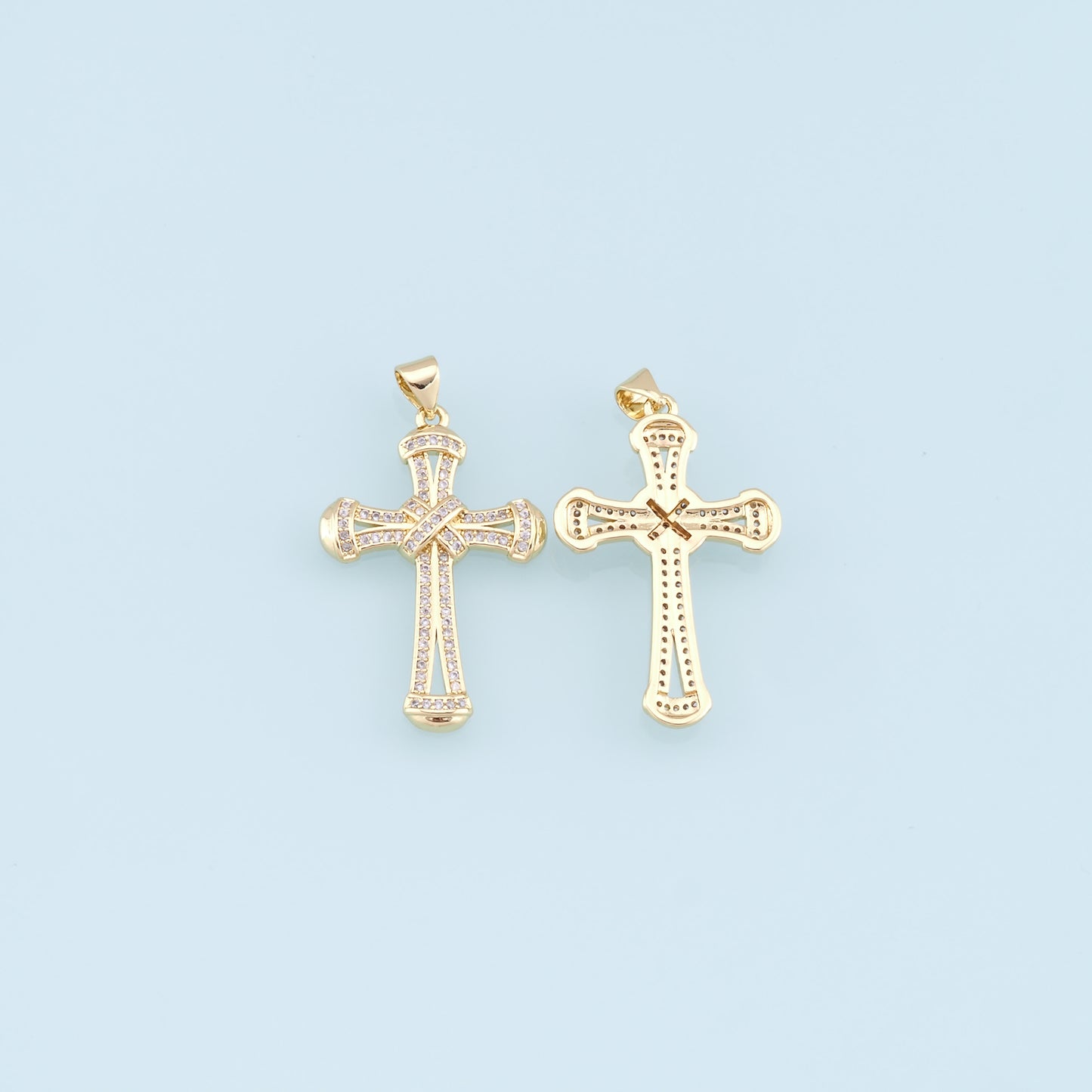 Gold Cross Charms,18K Gold Filled Cross Pendant,CZ Micro Pave Cross Charm Bracelet Necklace for DIY Jewelry Making Supply