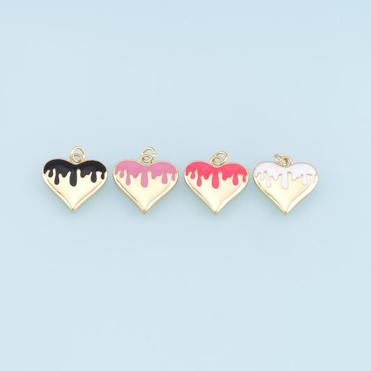 Gold Heart Charms,18K Gold Filled Enamel Heart Pendant,Heart Charm Bracelet Necklace for DIY Jewelry Making Supply