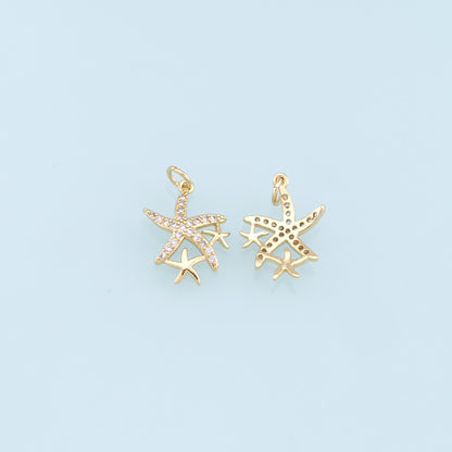 Gold Starfish Charms,18K Gold Filled Sea Star Pendant,Starfish Charm Bracelet Necklace for DIY Jewelry Making Supply