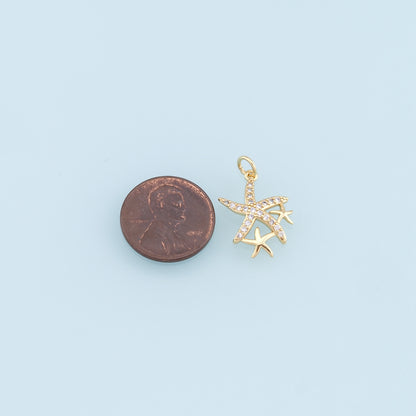Gold Starfish Charms,18K Gold Filled Sea Star Pendant,Starfish Charm Bracelet Necklace for DIY Jewelry Making Supply