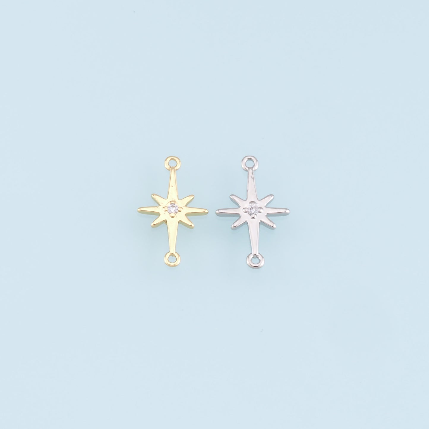 Gold Star Charms,18K Gold Filled Starburst Pendant,CZ North Star Charm Bracelet Necklace for DIY Jewelry Making Supply