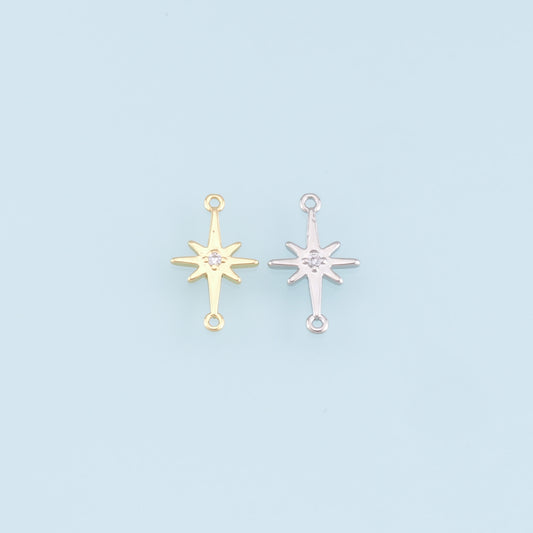 Gold Star Charms,18K Gold Filled Starburst Pendant,CZ North Star Charm Bracelet Necklace for DIY Jewelry Making Supply
