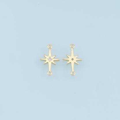 Gold Star Charms,18K Gold Filled Starburst Pendant,CZ North Star Charm Bracelet Necklace for DIY Jewelry Making Supply
