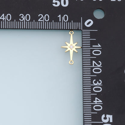 Gold Star Charms,18K Gold Filled Starburst Pendant,CZ North Star Charm Bracelet Necklace for DIY Jewelry Making Supply