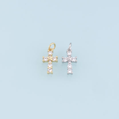 Gold Cross Charms,18K Gold Filled Cross Pendant,CZ Micro Pave Cross Charm Bracelet Necklace for DIY Jewelry Making Supply