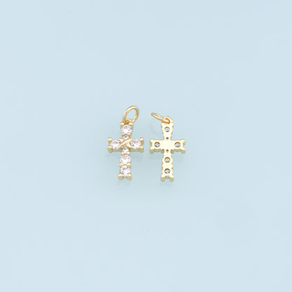 Gold Cross Charms,18K Gold Filled Cross Pendant,CZ Micro Pave Cross Charm Bracelet Necklace for DIY Jewelry Making Supply