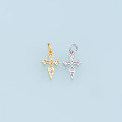 Gold Cross Charms,18K Gold Filled Cross Pendant,CZ Micro Pave Cross Charm Bracelet Necklace for DIY Jewelry Making Supply