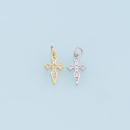 Gold Cross Charms,18K Gold Filled Cross Pendant,CZ Micro Pave Cross Charm Bracelet Necklace for DIY Jewelry Making Supply
