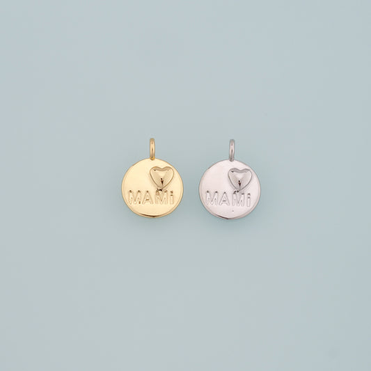 18K Gold Filled Mama Pendant,Dainty Heart Mama Charm Bracelet Necklace for DIY Jewelry Making Supply
