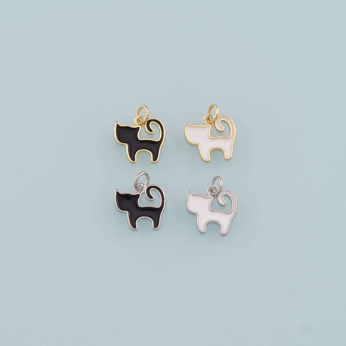Gold Cat Charm,18K Gold Filled Cat Pendant,Enamel Animal Charm Bracelet Necklace for DIY Jewelry Making Supply