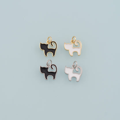 Gold Cat Charm,18K Gold Filled Cat Pendant,Enamel Animal Charm Bracelet Necklace for DIY Jewelry Making Supply