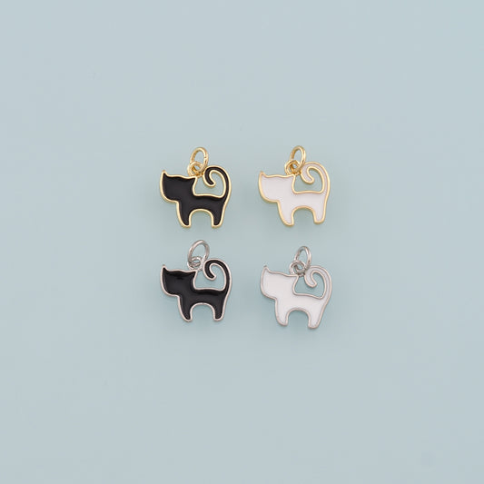 Gold Cat Charm,18K Gold Filled Cat Pendant,Enamel Animal Charm Bracelet Necklace for DIY Jewelry Making Supply