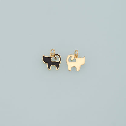 Gold Cat Charm,18K Gold Filled Cat Pendant,Enamel Animal Charm Bracelet Necklace for DIY Jewelry Making Supply