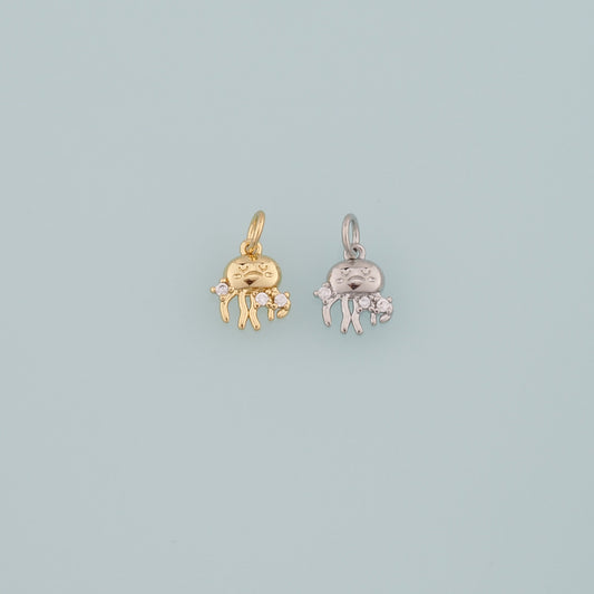 Gold Jellyfish Charms,18K Gold Filled Jellyfish Pendant,CZ Micro Pave Ocean Charm Bracelet Necklace for DIY Jewelry Making Supply
