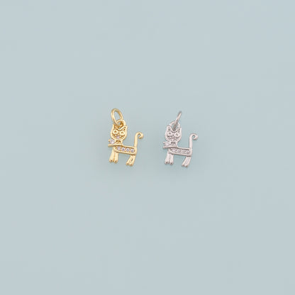 Gold Cat Charms,18K Gold Filled Cat Pendant,CZ Micro Pave Cat Charm Bracelet Necklace for DIY Jewelry Making Supply