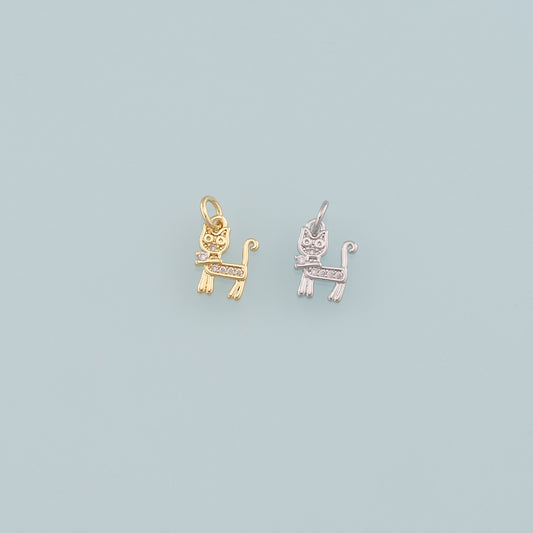 Gold Cat Charms,18K Gold Filled Cat Pendant,CZ Micro Pave Cat Charm Bracelet Necklace for DIY Jewelry Making Supply