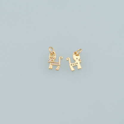 Gold Cat Charms,18K Gold Filled Cat Pendant,CZ Micro Pave Cat Charm Bracelet Necklace for DIY Jewelry Making Supply