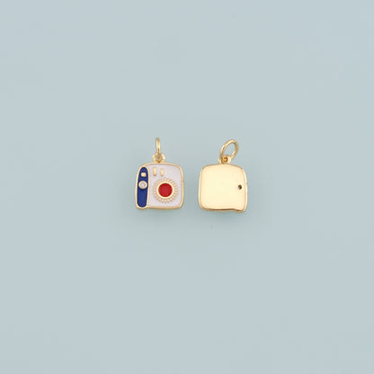 Gold Camera Charms,18K Gold Filled Camera Pendant,Enamel Camera Charm Bracelet Necklace for DIY Jewelry Making Supply