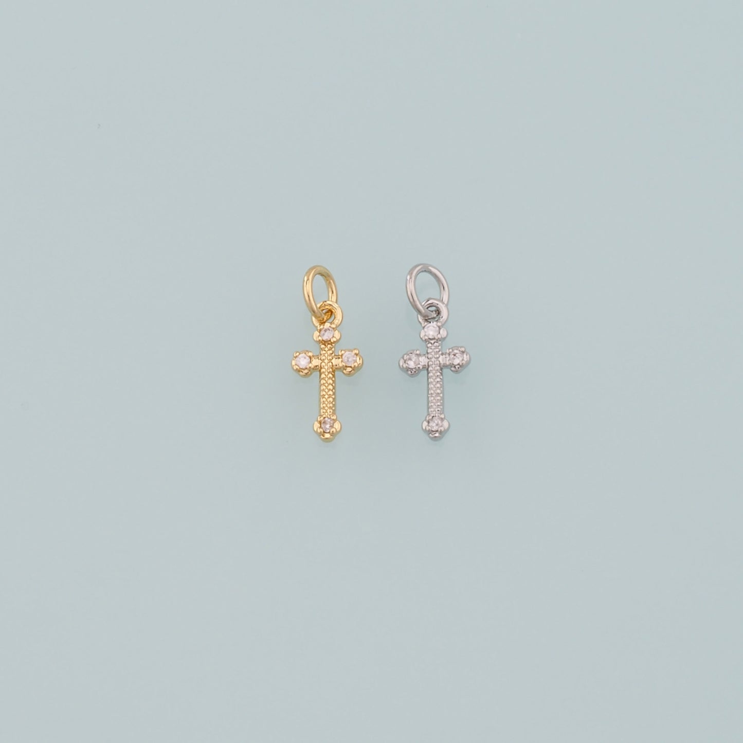 Gold Cross Charms,18K Gold Filled Cross Pendant,CZ Micro Pave Religion Charm Bracelet Necklace for DIY Jewelry Making Supply