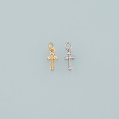 Gold Cross Charms,18K Gold Filled Cross Pendant,CZ Micro Pave Religion Charm Bracelet Necklace for DIY Jewelry Making Supply