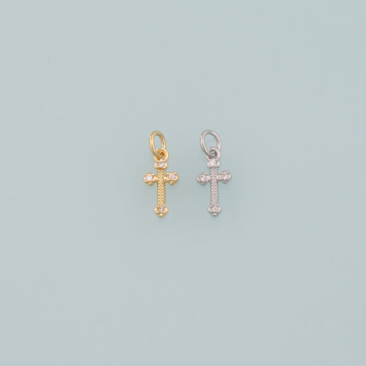 Gold Cross Charms,18K Gold Filled Cross Pendant,CZ Micro Pave Religion Charm Bracelet Necklace for DIY Jewelry Making Supply