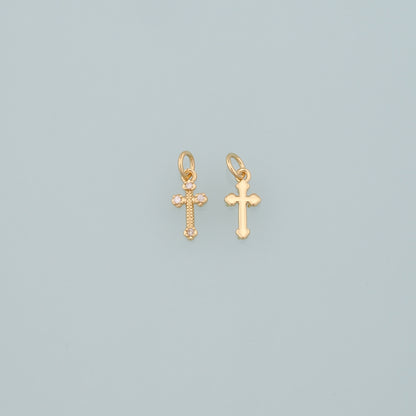 Gold Cross Charms,18K Gold Filled Cross Pendant,CZ Micro Pave Religion Charm Bracelet Necklace for DIY Jewelry Making Supply